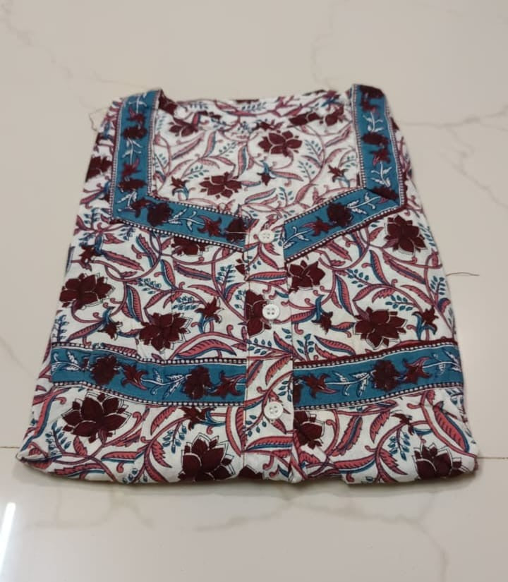 Women’s Floral Printed Cotton  Jaipuri Nighty / Lounge Gown – Comfortable Daily Wear