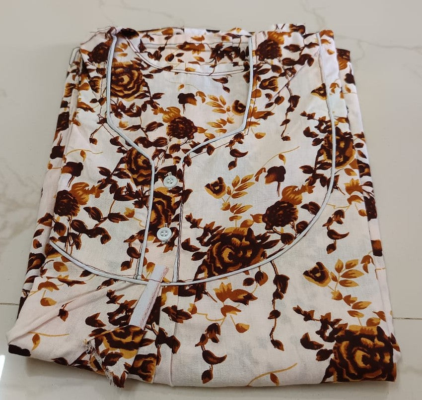 Floral Printed Cotton Nighty for Women – Comfortable Front-Open Daily Wear Gown