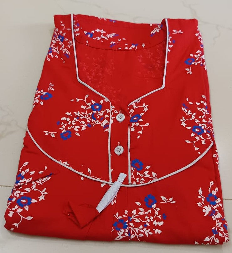 Floral Printed Cotton Nighty for Women – Comfortable Front-Open Daily Wear Gown
