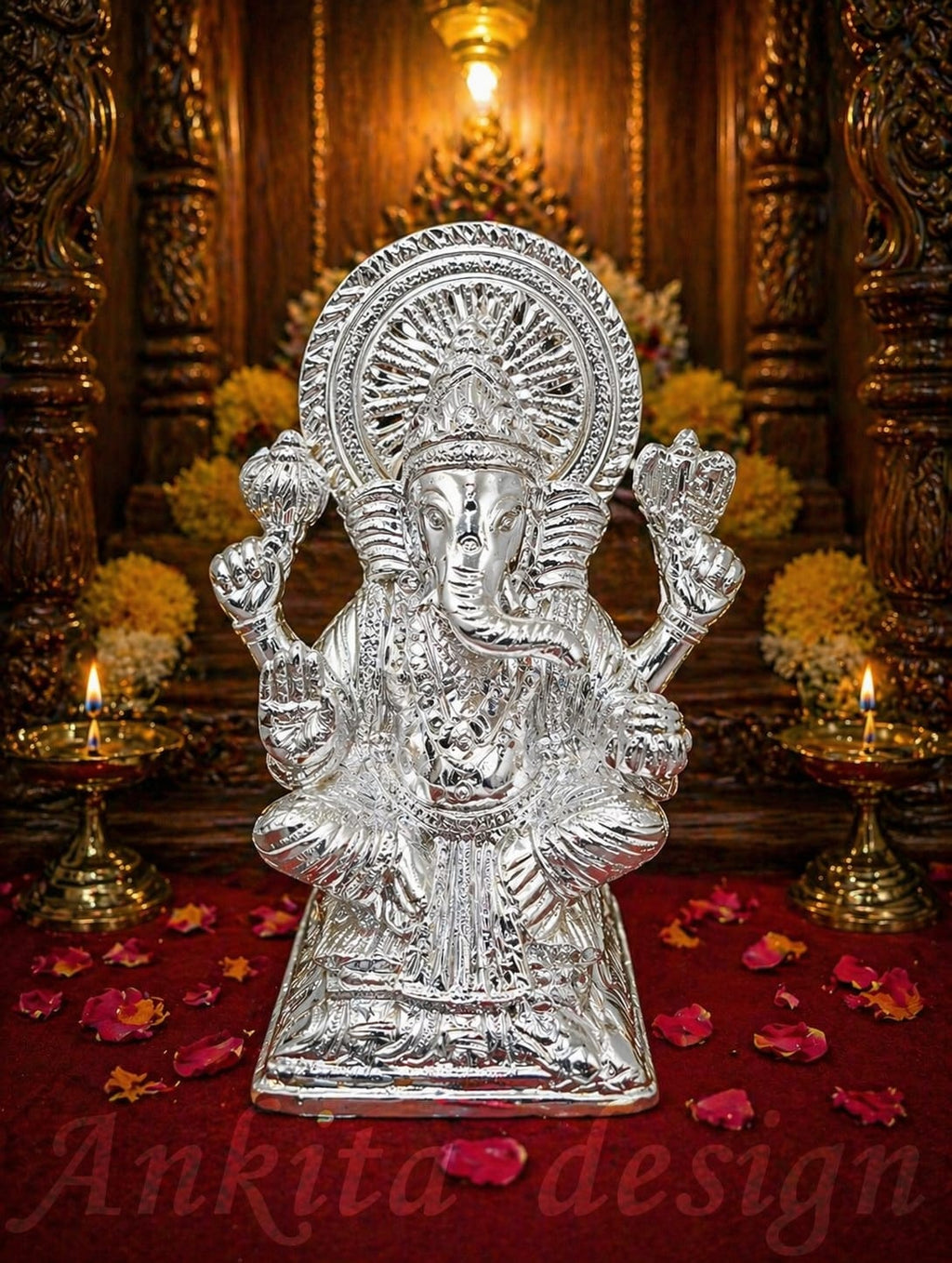 Premium Ganesh Idol in White Metal | Devghar & Home Décor Showpiece