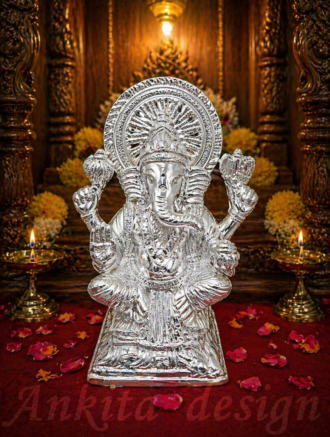 Premium Ganesh Idol in White Metal | Devghar & Home Décor Showpiece