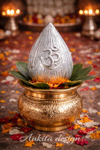 Premium White Metal Shreephal Coconut | Silver Finish Om Engraved Pooja Decor Item