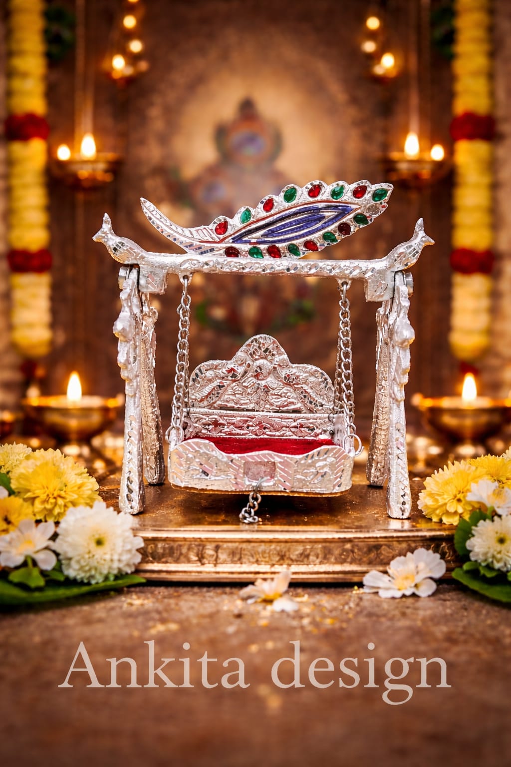 Premium White Metal Jhula | Decorative Krishna Swing for Mandir & Home