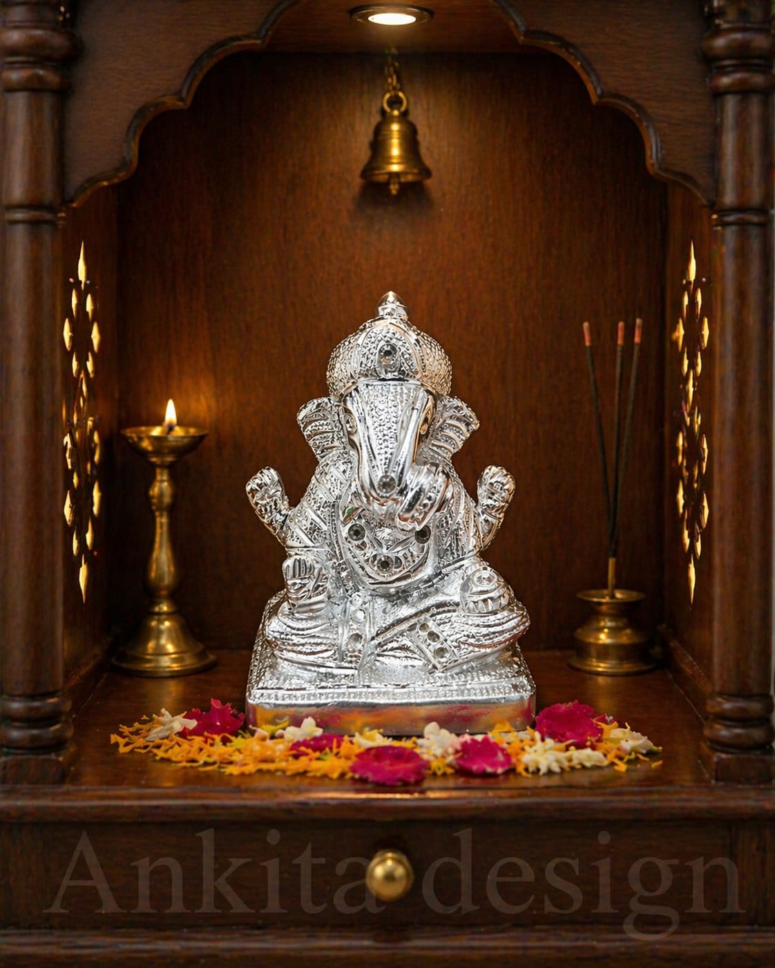 Dagdu Sheth | Elegant White Metal Lord Ganesha Statue | Spiritual Home Décor Idol