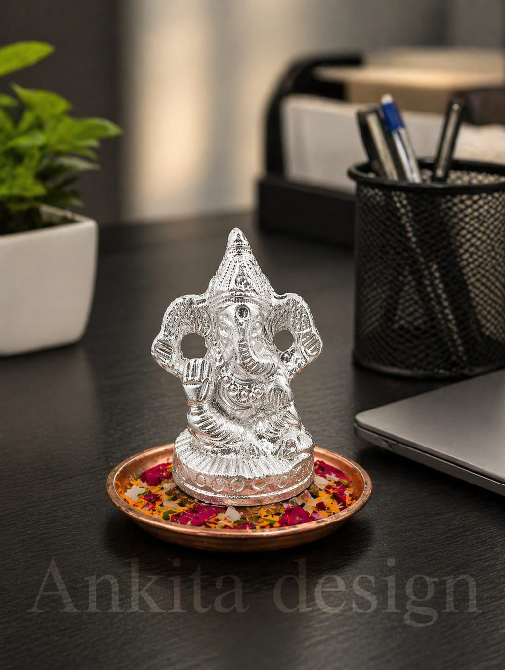 Premium White Metal Lord Ganesha Idol | Decorative & Devghar Ganpati Murti
