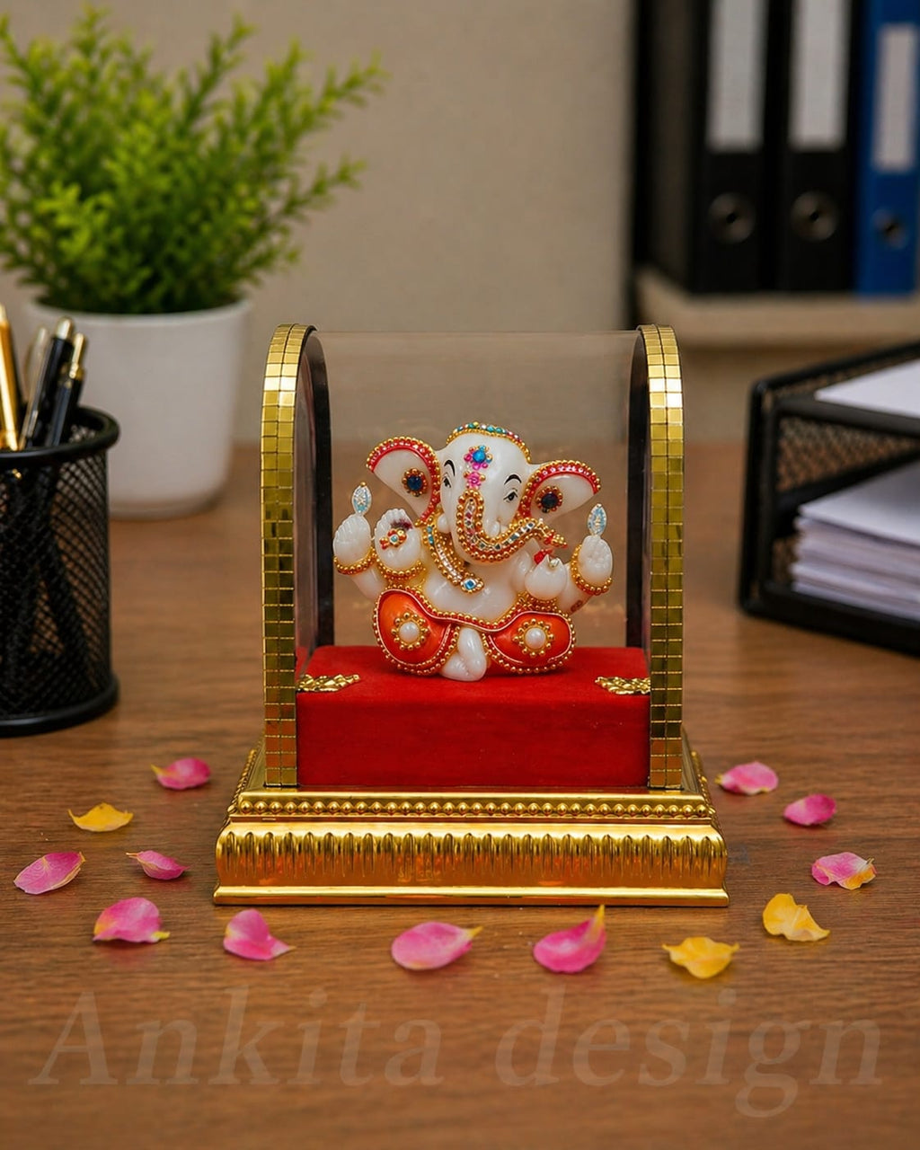 Decorative Ganesh Idol with Acrylic Dome | Premium Ganpati Showpiece for Home & Office