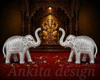 Decorative Elephant Pair Showpiece | Premium White Metal Elephant Statue for Home Décor