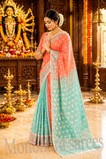 Pastel Peach Aqua Elegant Designer Saree | Soft Festive Traditional Wear