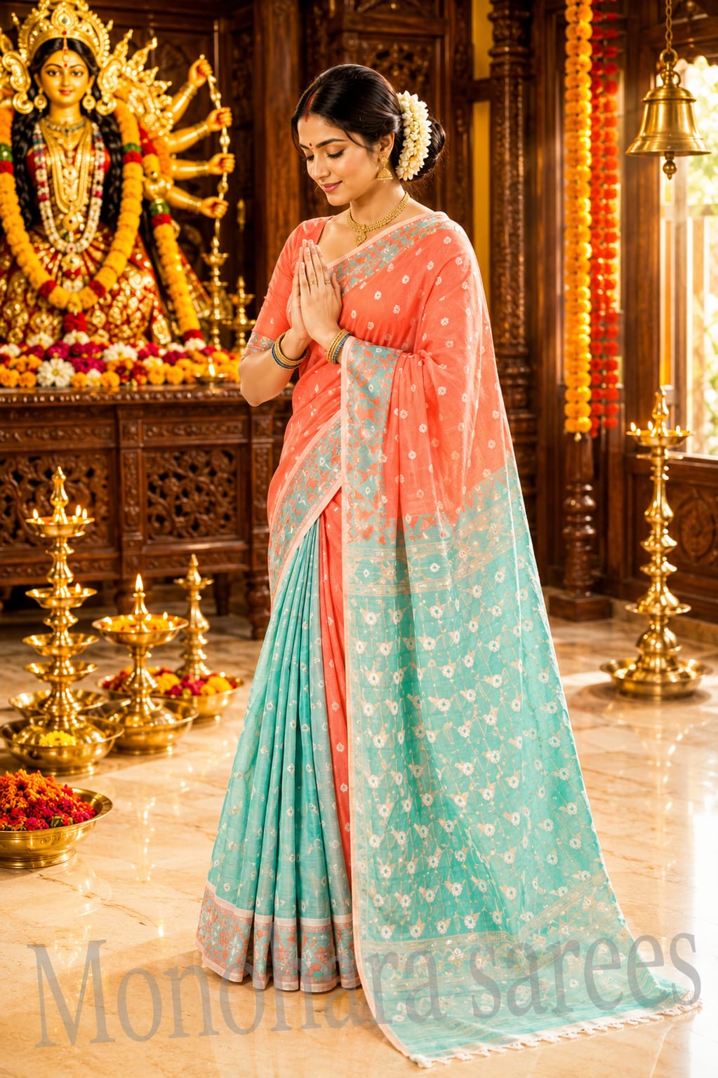 Pastel Peach Aqua Elegant Designer Saree | Soft Festive Traditional Wear