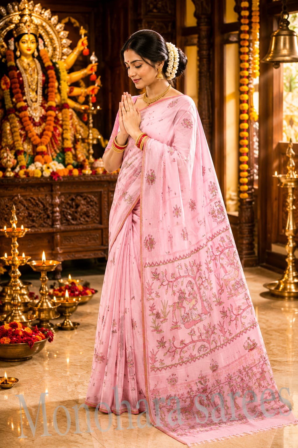 Blush Pink Elegant Printed Saree | Graceful Traditional Ethnic Wear