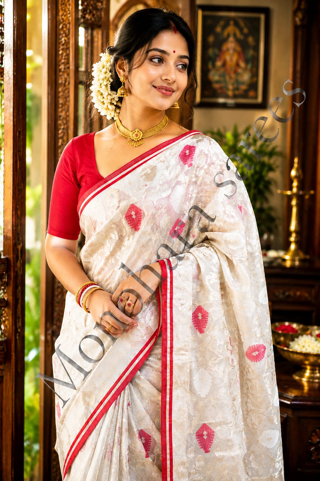 Ivory White Floral Woven Saree | Premium Elegant Traditional Saree for Women