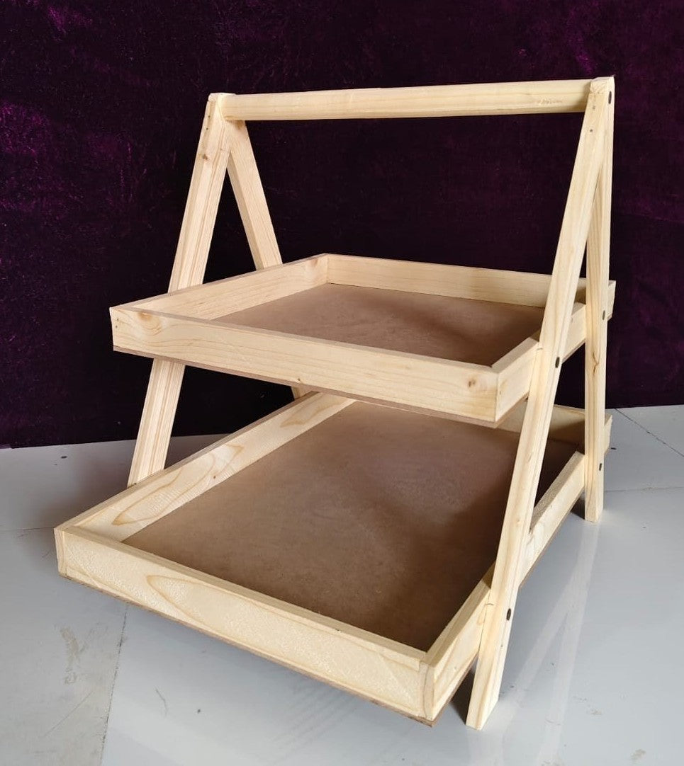 Wooden 2-Tier Multipurpose Display Stand | Handmade Rustic Organizer Rack for Kitchen, Dining & Home Décor