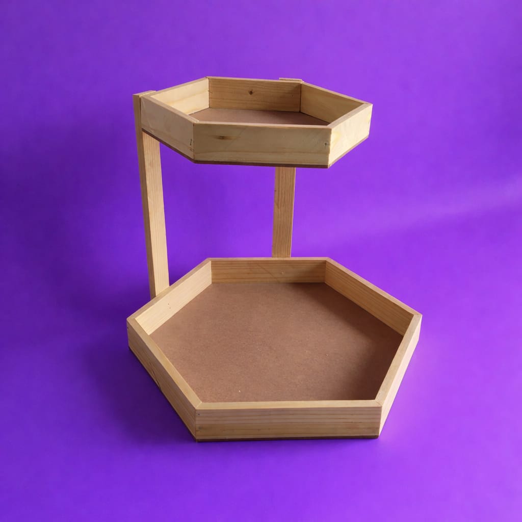 Hexagonal Two-Tier Wooden Display Stand for Home & Dining Décor