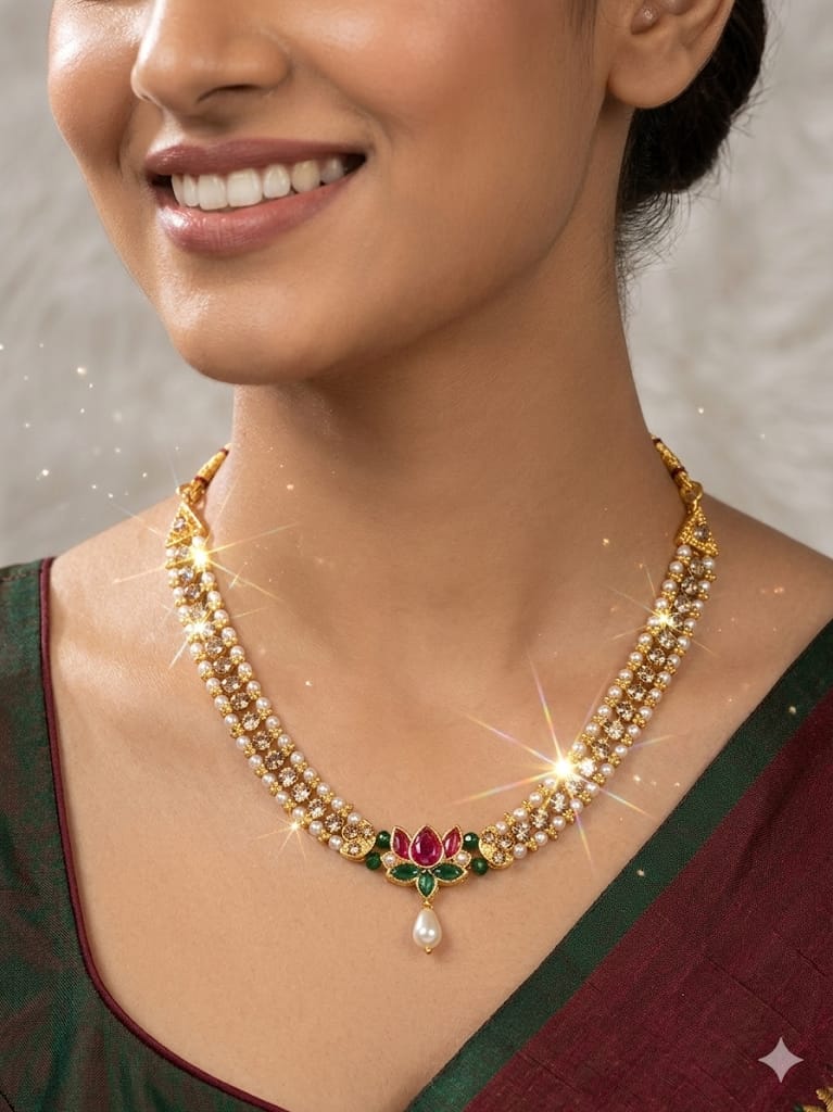 Traditional Gold Plated Pearl & Kundan Necklace for Women | Festive Ethnic Jewellery