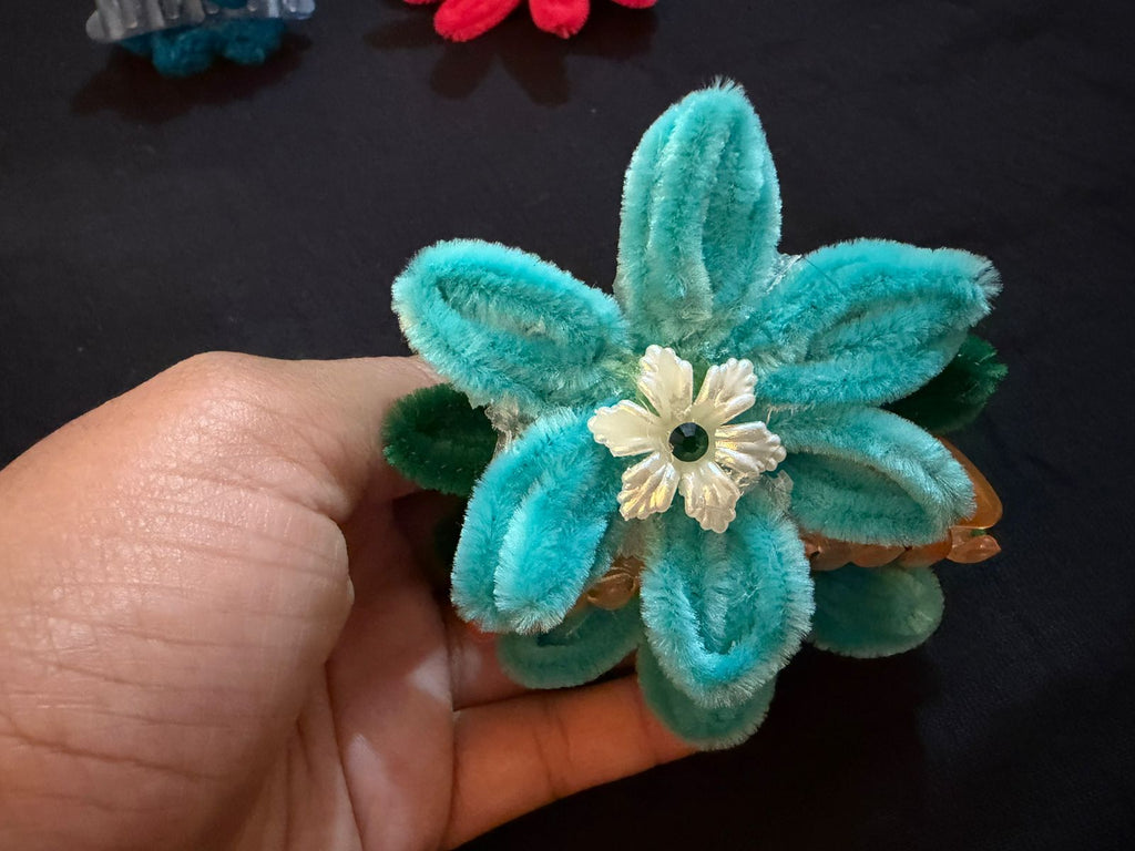 Handmade Floral Hair Claw Clip for Women | Soft Fuzzy Flower Hair Accessory | Stylish Everyday Hair Clip