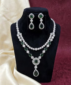 Elegant Emerald Green American Diamond Necklace Set with Matching Earrings