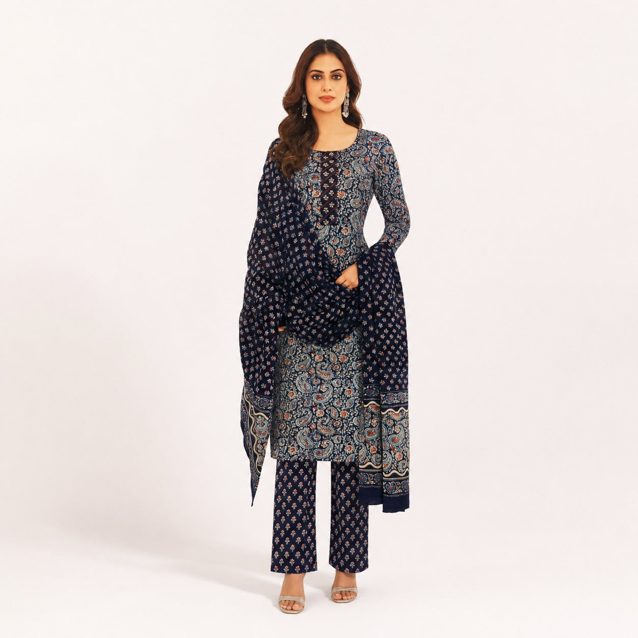 Navy Blue Printed Kurta Pant Dupatta Set | Elegant Women’s Ethnic Wear