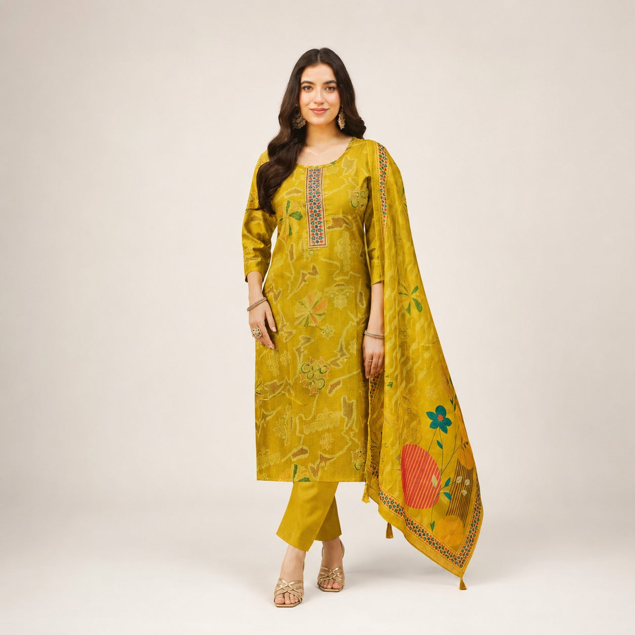 Mustard Yellow Designer Kurta Pant Dupatta Set | Elegant Women’s Ethnic Wear