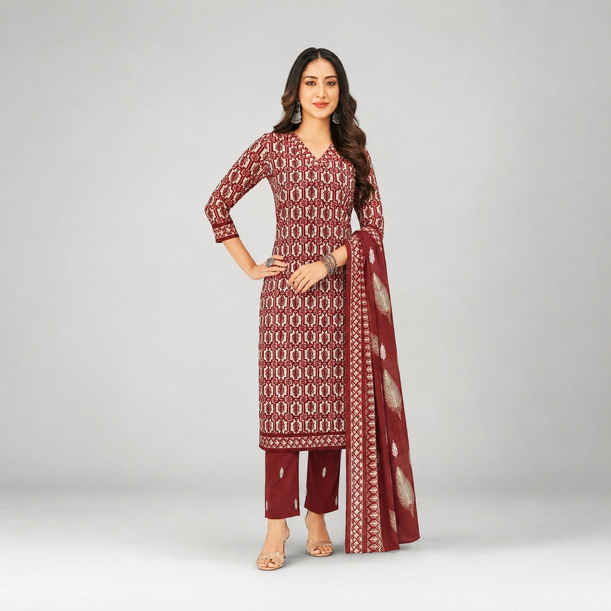 Maroon Printed Kurta Pant Dupatta Set | Traditional Women’s Ethnic Wear