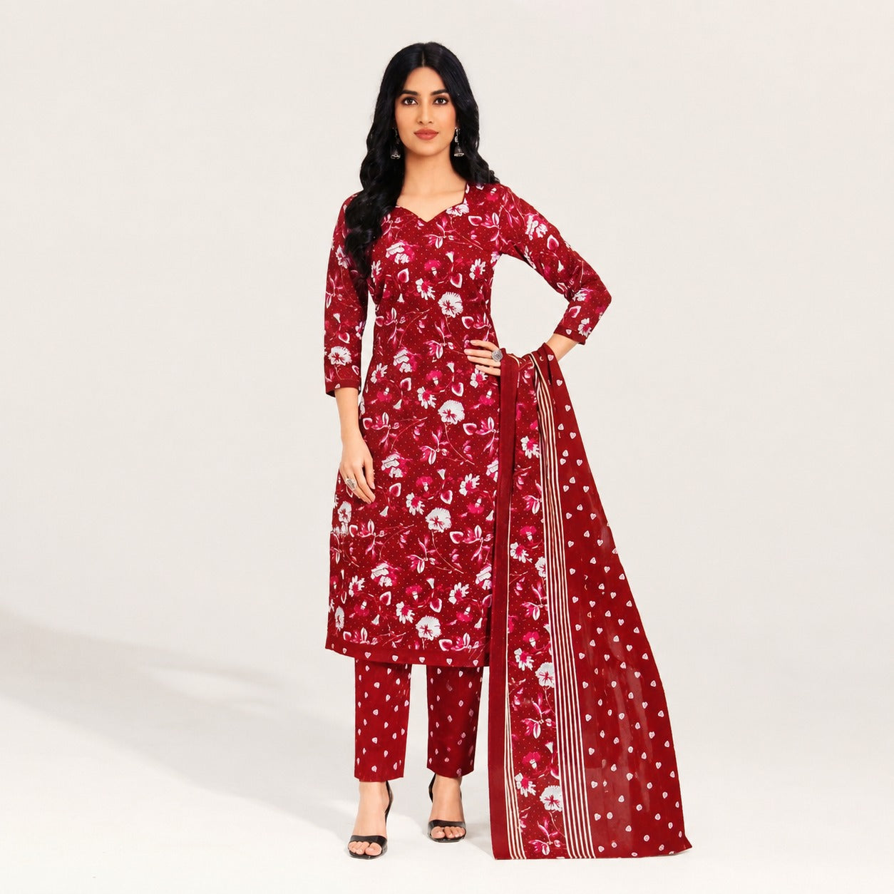 Red Floral Printed Kurta Pant Dupatta Set | Stylish Women’s Ethnic Wear