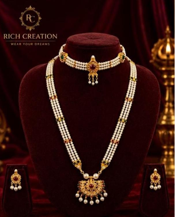 Royal Pearl Bridal Necklace Set with Choker & Earrings