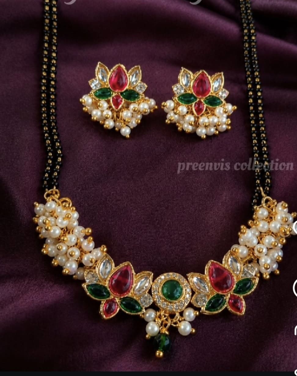 Premium Traditional Multicolor Floral Mangalsutra Set with Earrings