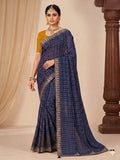 Royal Blue Designer Printed Saree with Golden Border
