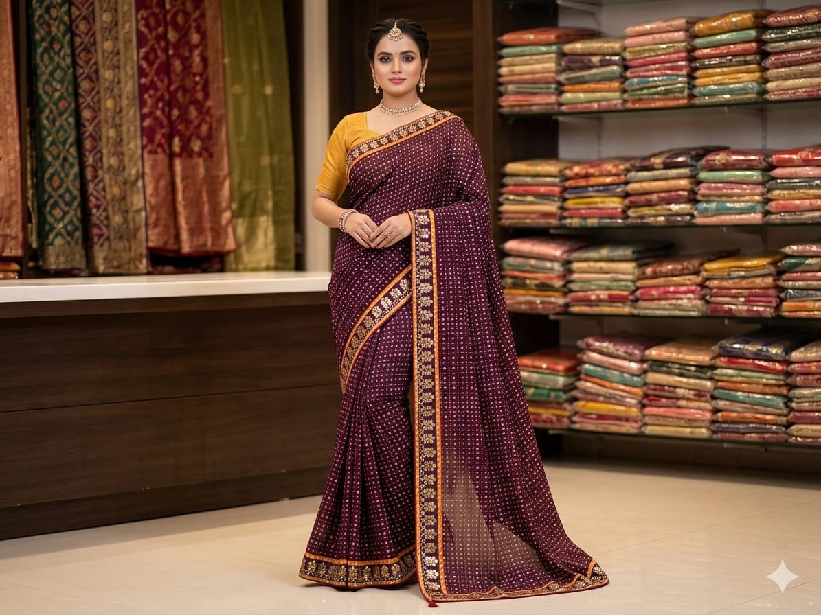 Elegant Wine Purple Designer Saree with Woven Golden Border