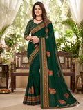 Elegant Dark Green Designer Embroidered Saree with Floral Border