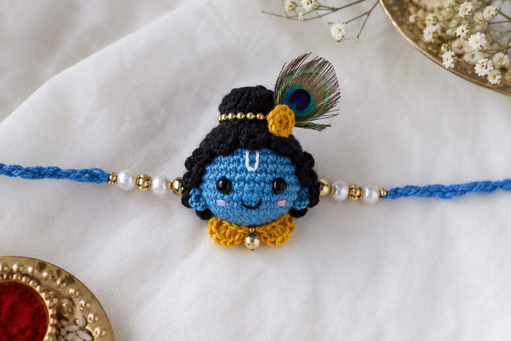 हँडमेड क्रोशे श्रीकृष्ण राखी | Handmade Crochet Bal Krishna Rakhi | प्रीमियम डिझायनर रक्षाबंधन राखी