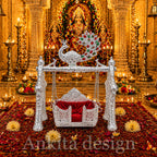 Mayur Jhula | White Metal Peacock Jhula for God Idol – Decorative Devghar Swing