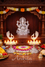 Mor Niranjan | Silver Peacock Niranjan (Decorative Puja Lamp)
