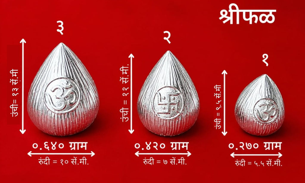Premium White Metal Shreephal Coconut | Silver Finish Om Engraved Pooja Decor Item