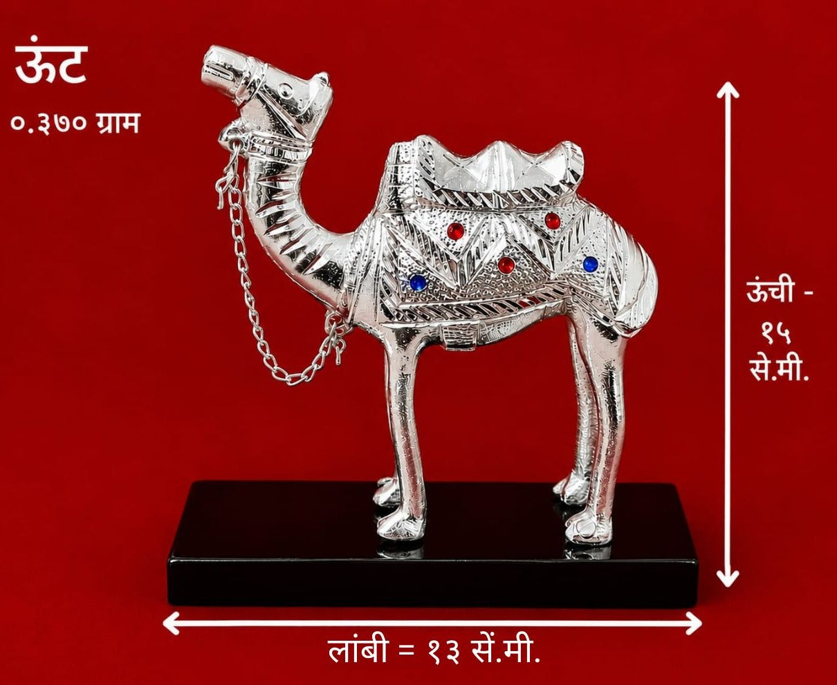 रॉयल कॅमल फिग्युरिन विथ स्टोन वर्क (सिल्व्हर फिनिश डेकोरेटिव्ह शोपीस)