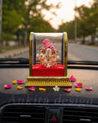 Mini Ganesh Idol with Acrylic Dome | Decorative Car Dashboard Ganpati Showpiece
