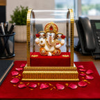 Mini Ganesh Idol with Acrylic Dome | Decorative Ganpati Showpiece for Home & Office