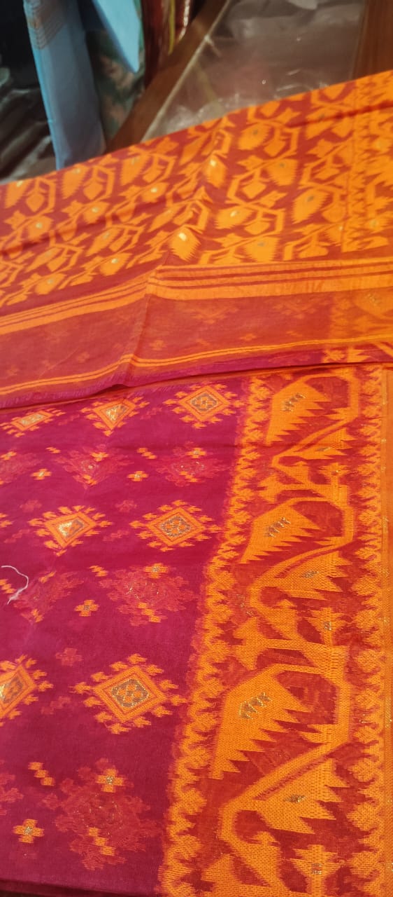 Royal Vermilion Woven Festive Saree | Elegant Traditional Temple Wear for Women