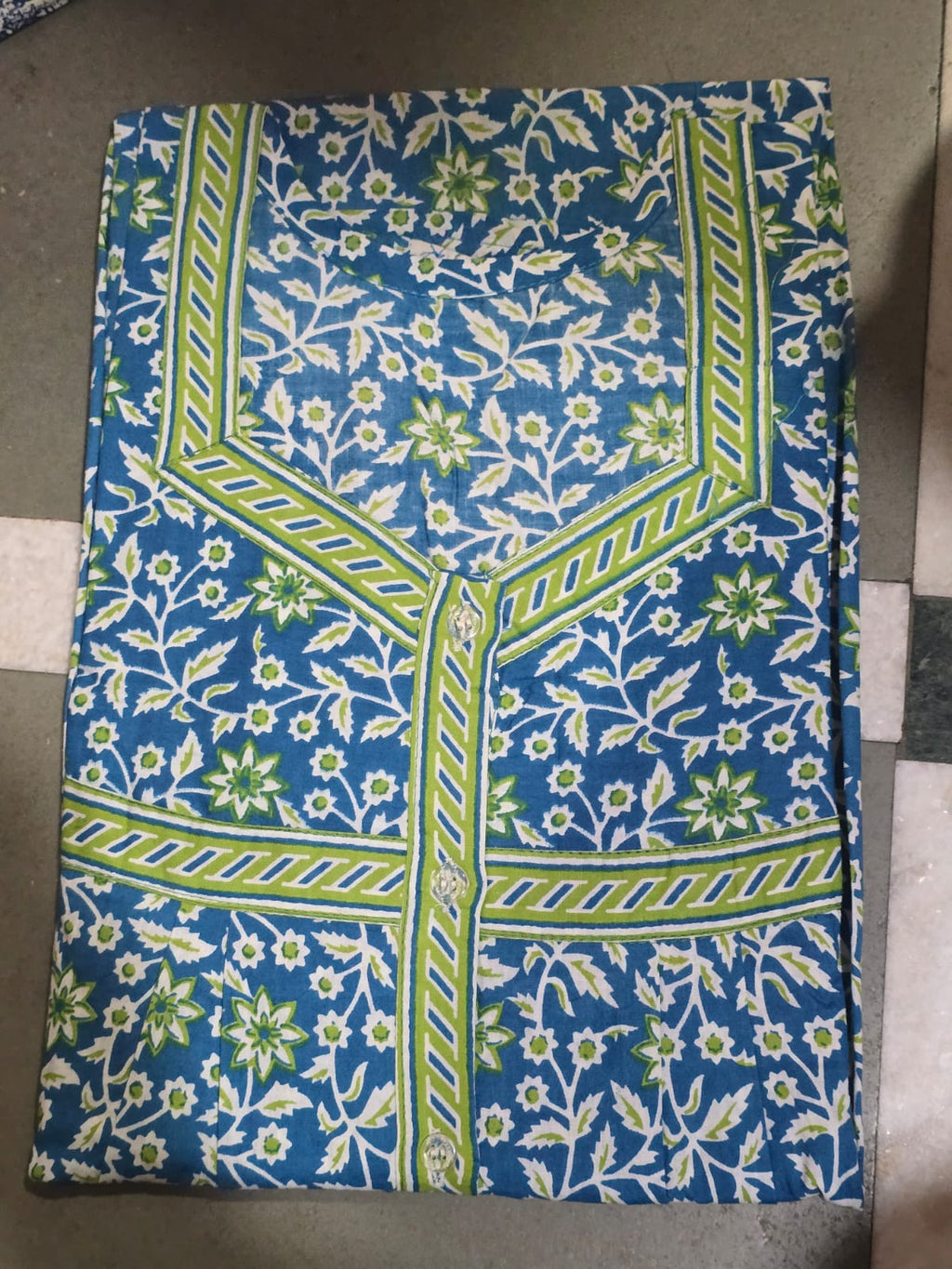 Blue Floral Cotton Nighty