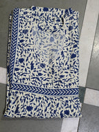 Women’s Cotton Nighty – Blue & White Abstract Print Night Gown with Designer Panel Yoke
