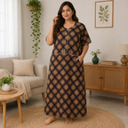 Women’s Printed Cotton Nighty / Lounge Gown – Traditional Pattern Comfortable Wear