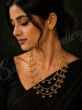 Layered Gold-Plated Pearl Drop Necklace Set – Elegant Multi-Layer Chain Jewellery with Stud Earrings | Party & Festive Wear